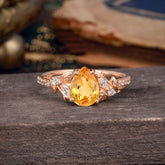 Nature-Inspired Classic Luxe 4-Prong Pear-Cut Citrine Engagement Ring